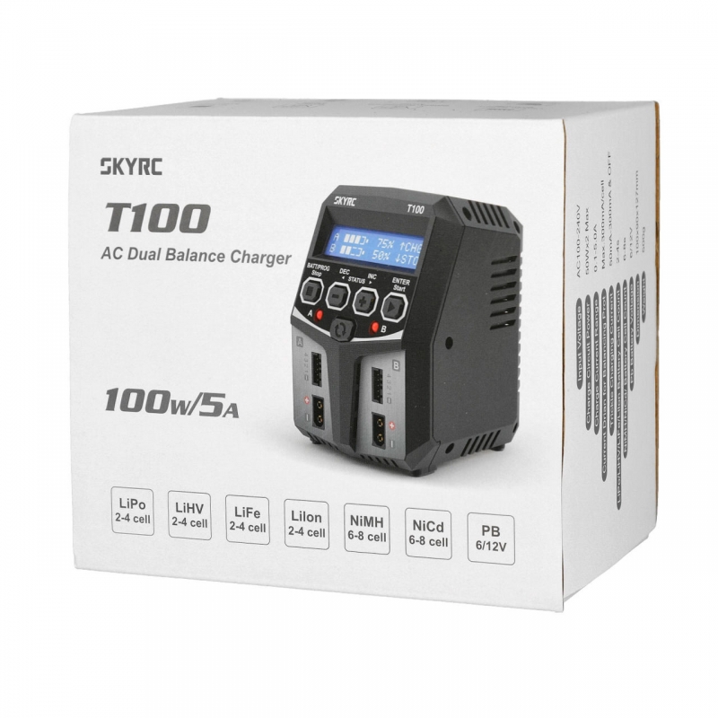 SkyRC T100 AC Ladegerät LiPo 2-4s 5A 2x50W